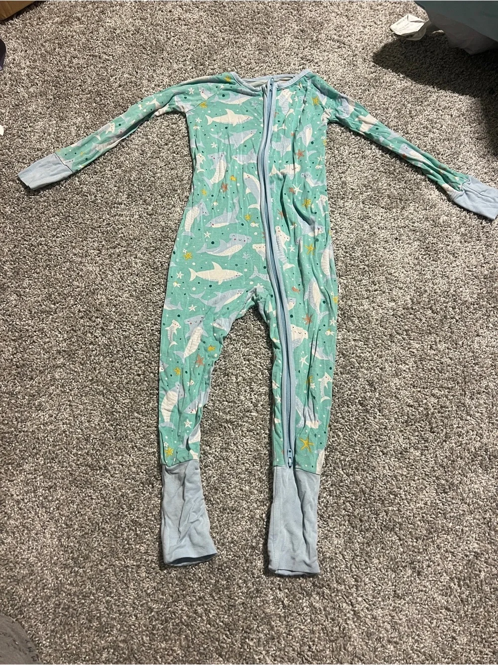 Kids Little Sleepies Mint Green Shark Print One-Piece Pajamas